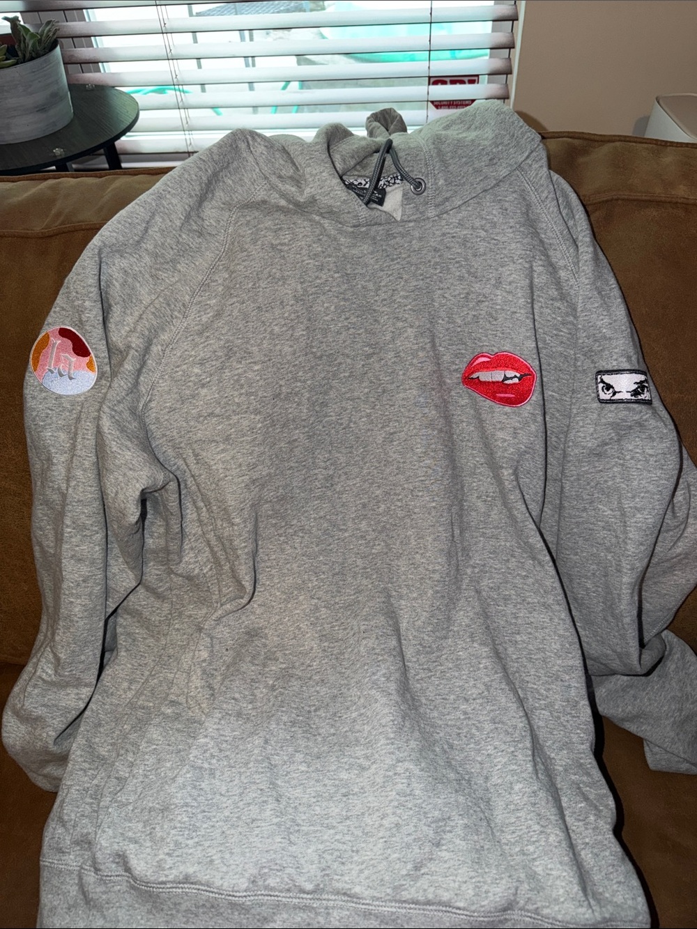 Jordan Men's Gray Crewneck Hoodie with Red Lip Patch